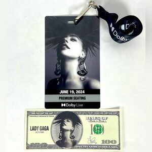 Lady Gaga Jazz & Piano Laminated Badge/Lanyard-June 19, 2024 & Faux $100 Bill